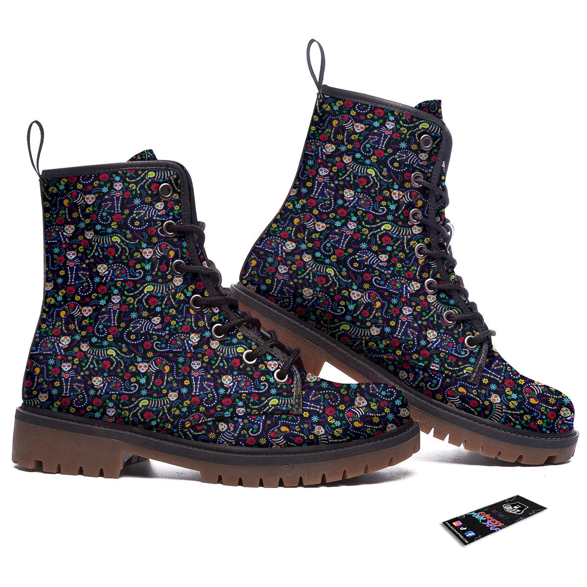 Calavera Cat Day Of The Dead Print Pattern Work Boots-grizzshop