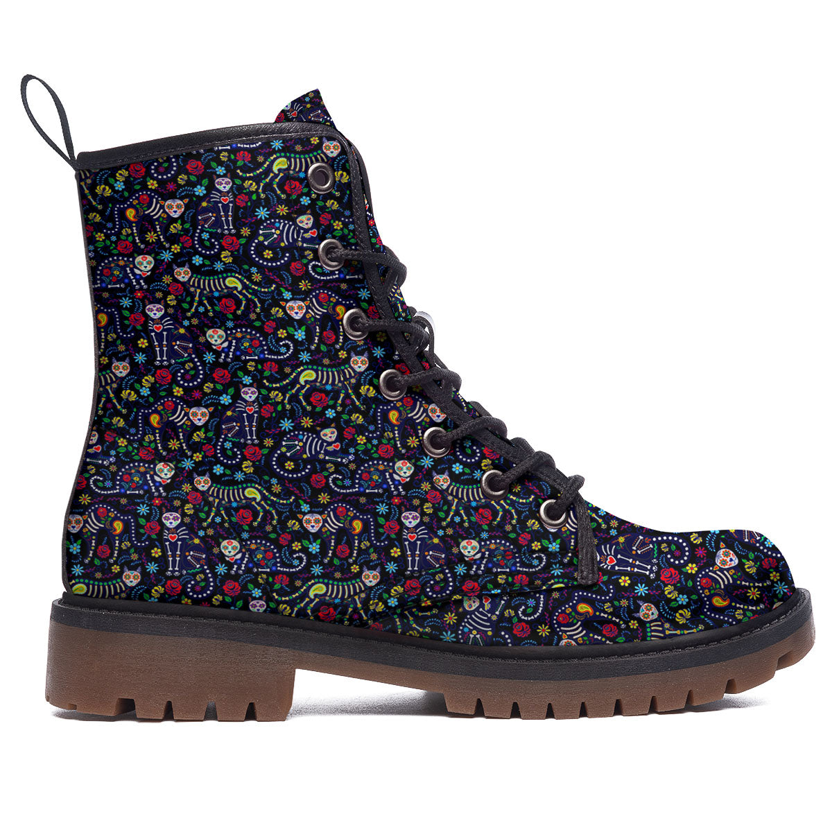 Calavera Cat Day Of The Dead Print Pattern Work Boots-grizzshop