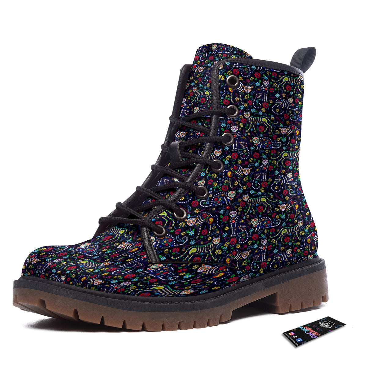 Calavera Cat Day Of The Dead Print Pattern Work Boots-grizzshop