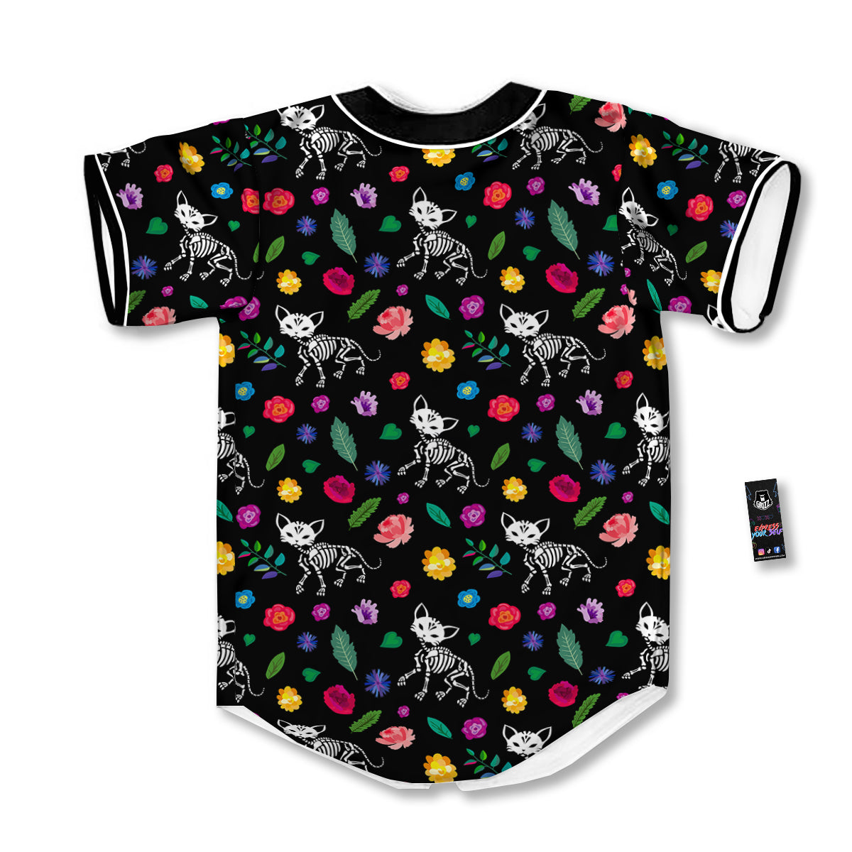 Calavera Cat Skeleton Print Pattern Baseball Jersey-grizzshop