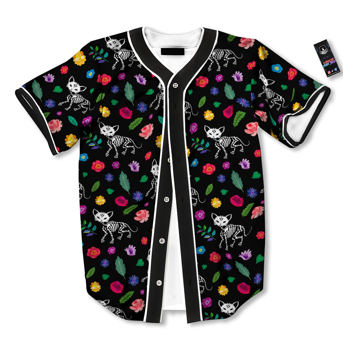 Calavera Cat Skeleton Print Pattern Baseball Jersey-grizzshop