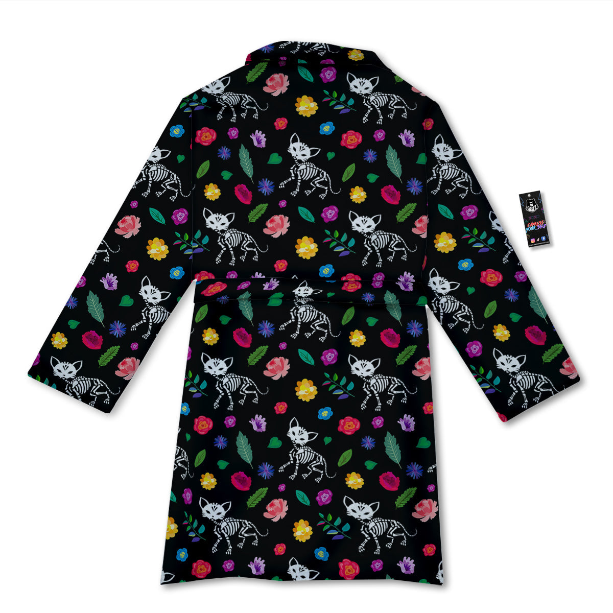 Calavera Cat Skeleton Print Pattern Bathrobe-grizzshop