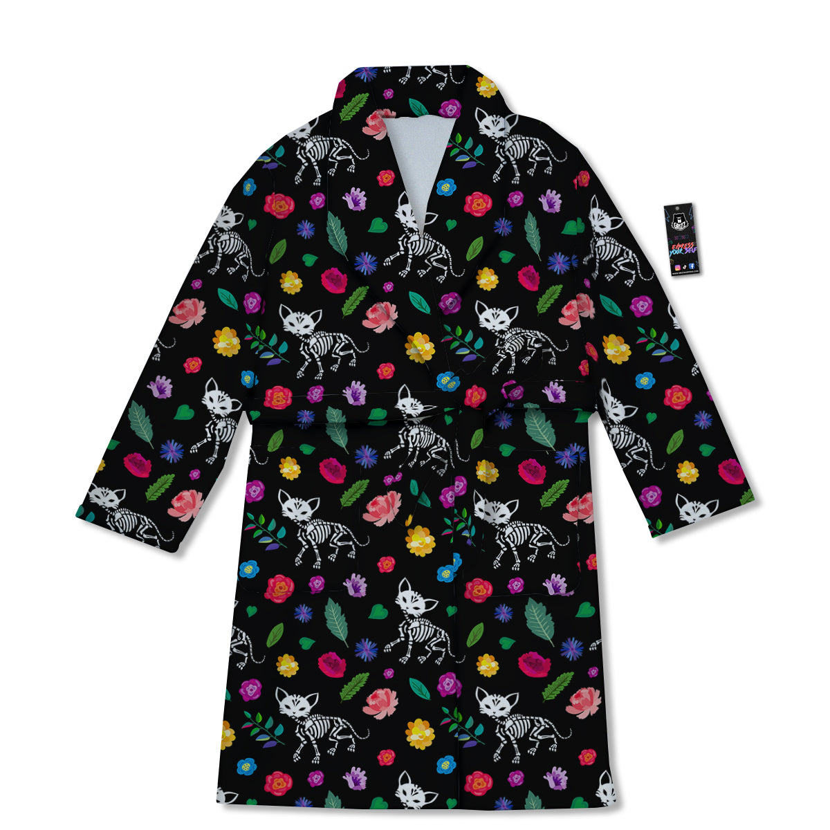 Calavera Cat Skeleton Print Pattern Bathrobe-grizzshop