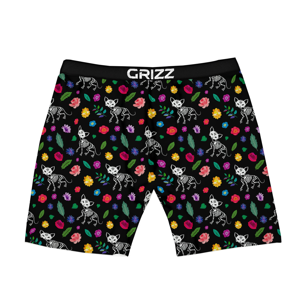 Calavera Cat Skeleton Print Pattern Boxer Briefs-grizzshop