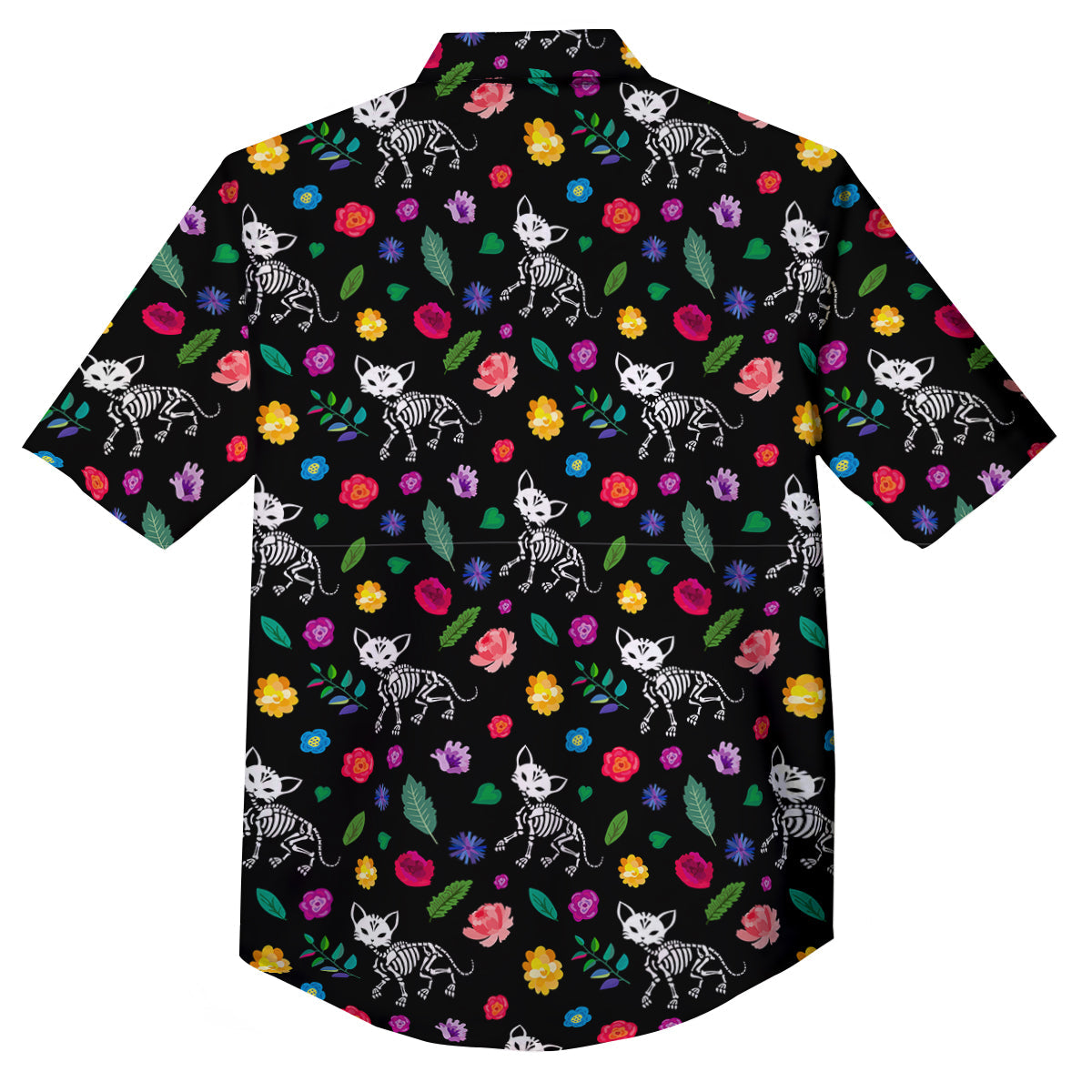 Calavera Cat Skeleton Print Pattern Button Up Shirt-grizzshop