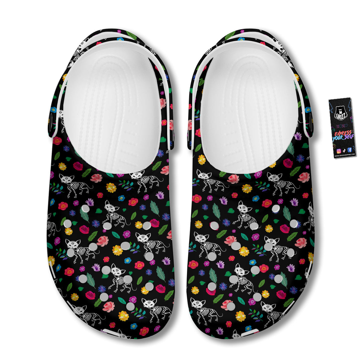 Calavera Cat Skeleton Print Pattern Clog-grizzshop