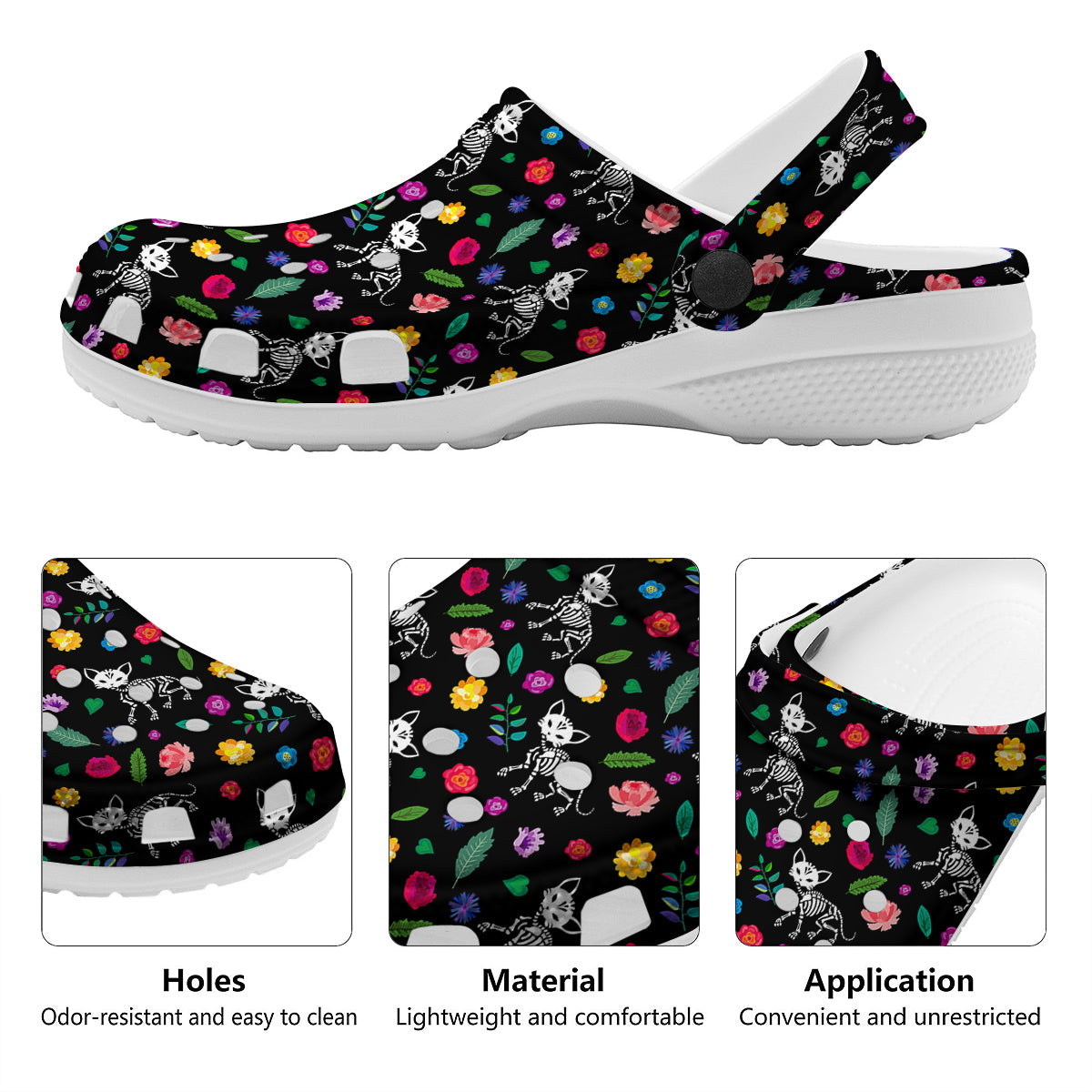Calavera Cat Skeleton Print Pattern Clog-grizzshop