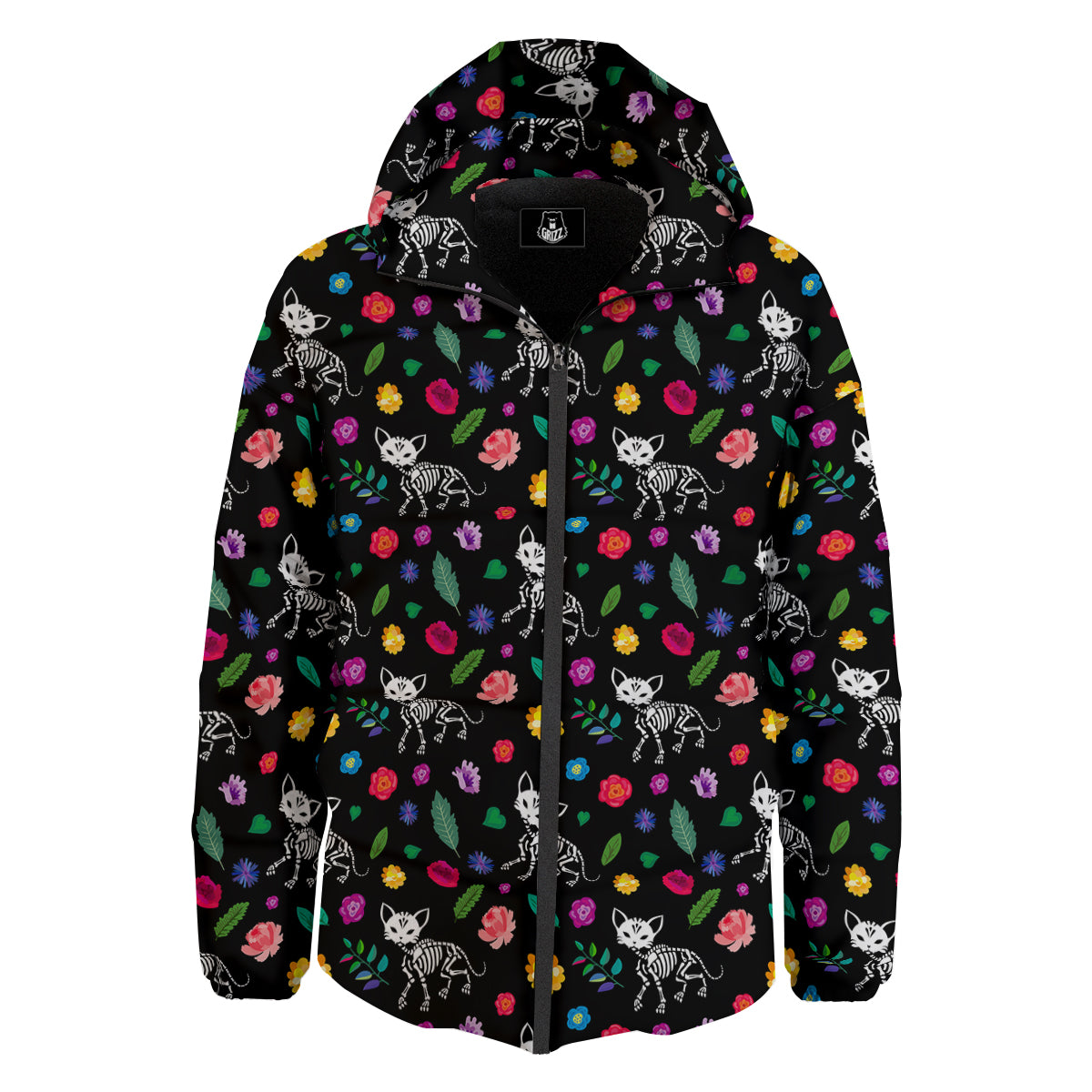 Calavera Cat Skeleton Print Pattern Down Jacket-grizzshop