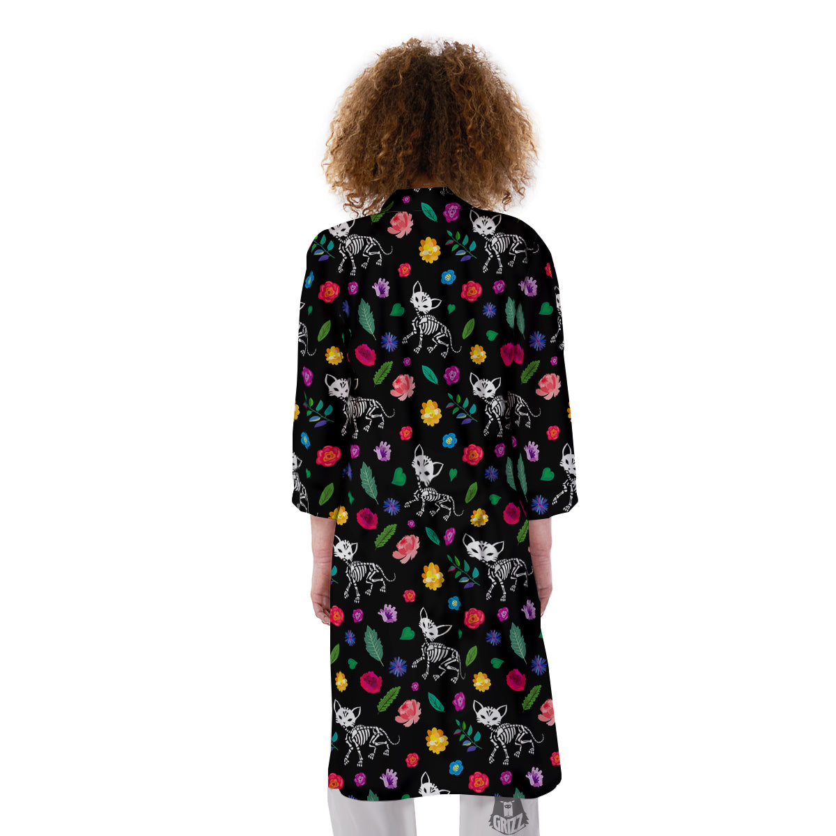 Calavera Cat Skeleton Print Pattern Kimono-grizzshop