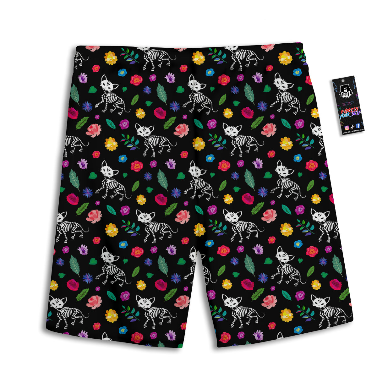 Calavera Cat Skeleton Print Pattern Men's Athletic Shorts