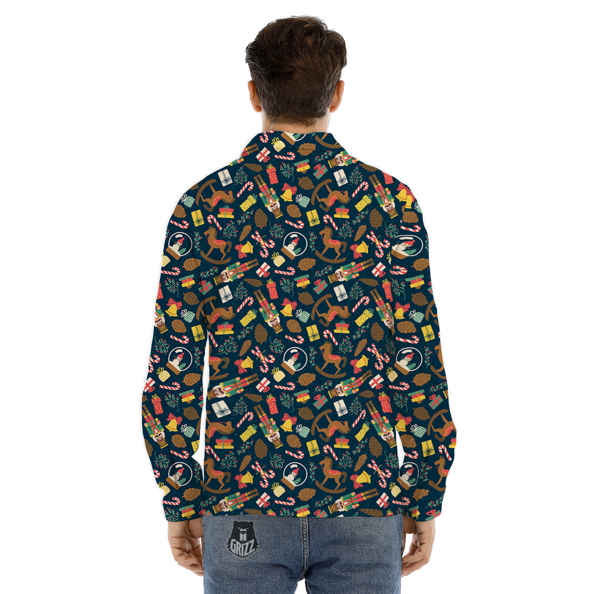 Calavera Cat Skeleton Print Pattern Men's Dress Shirts-grizzshop