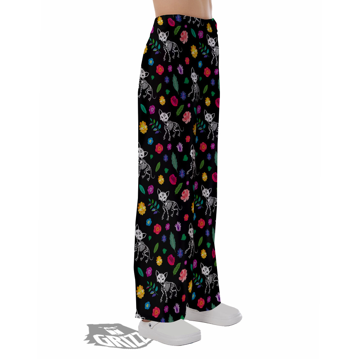 Calavera Cat Skeleton Print Pattern Pajama Pants-grizzshop