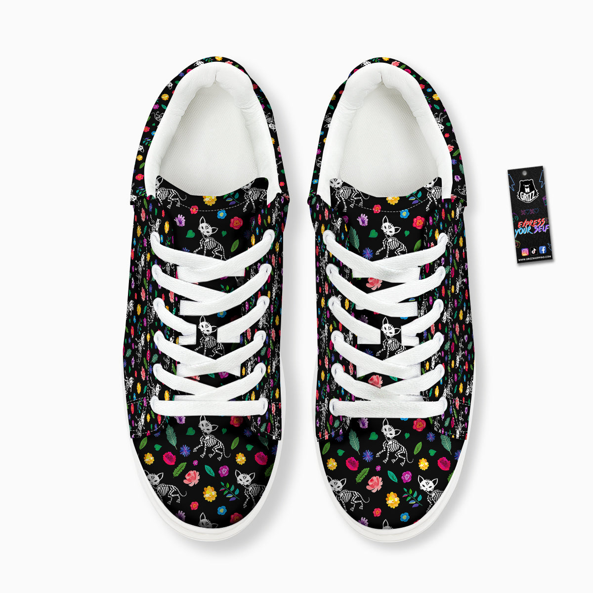 Calavera Cat Skeleton Print Pattern Platform Shoes-grizzshop