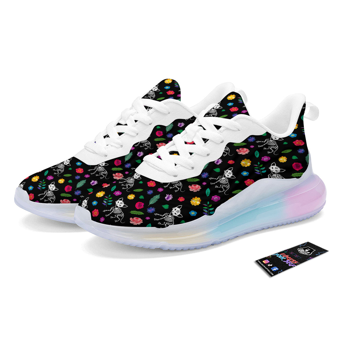 Calavera Cat Skeleton Print Pattern Running Sneakers-grizzshop