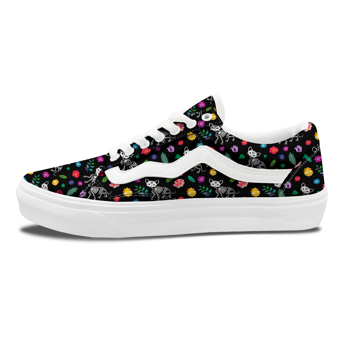 Calavera Cat Skeleton Print Pattern Skate Shoes-grizzshop