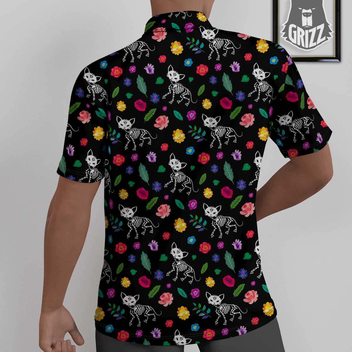 Calavera Cat Skeleton Print Pattern Untucked Shirts-grizzshop