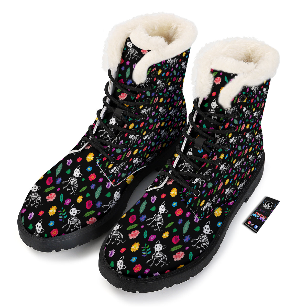 Calavera Cat Skeleton Print Pattern Winter Boots-grizzshop