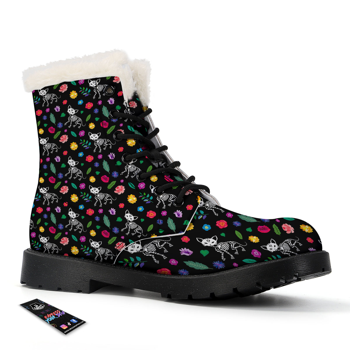 Calavera Cat Skeleton Print Pattern Winter Boots-grizzshop