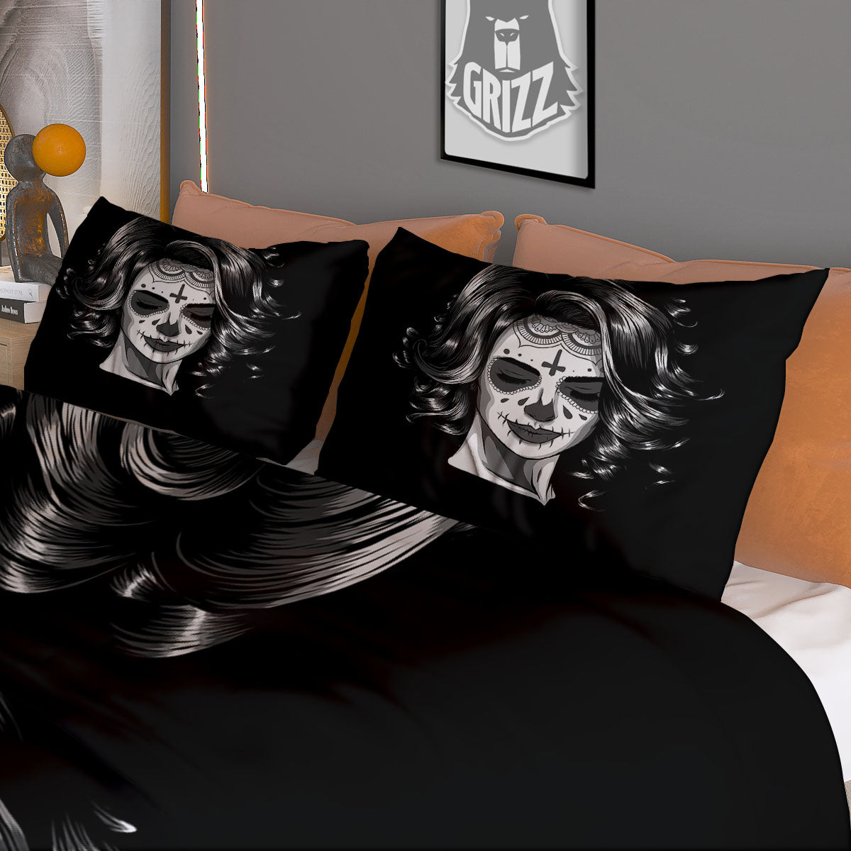 Calavera Girl White And Black Print Duvet Cover Bedding Set