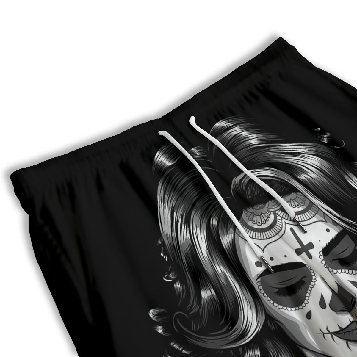 Calavera Girl White And Black Print Men's Athletic Shorts