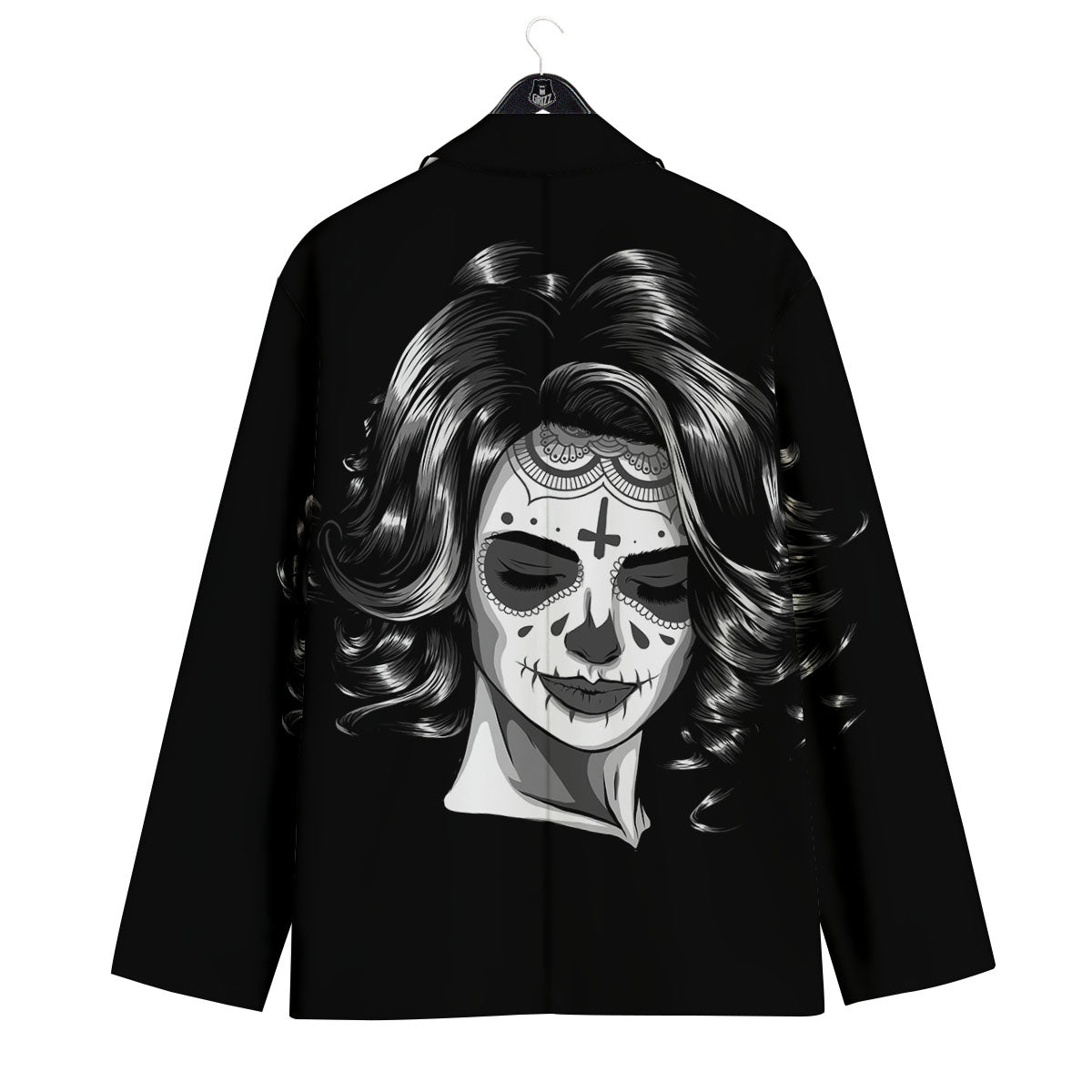 Calavera Girl White And Black Print Men's Sport Coat-grizzshop