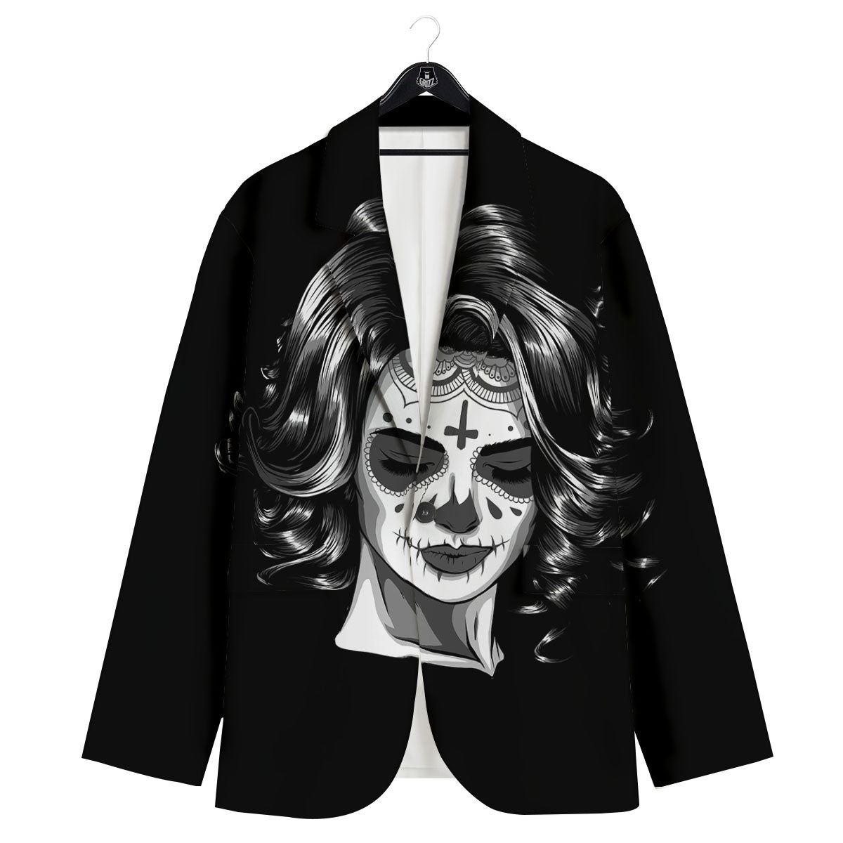 Calavera Girl White And Black Print Men's Sport Coat-grizzshop