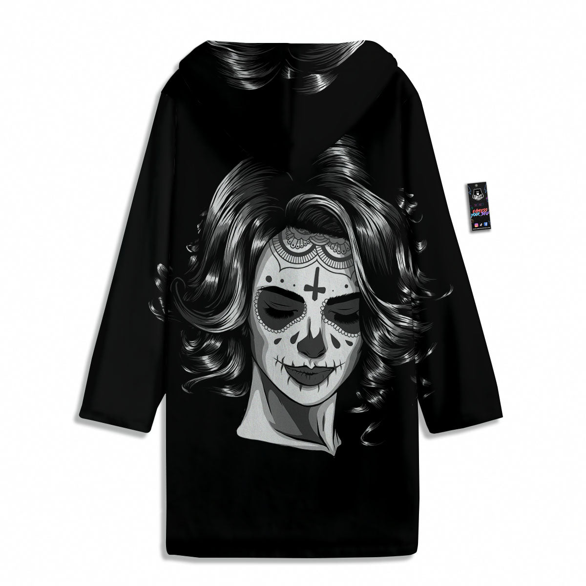 Calavera Girl White And Black Print Men's Windbreaker Jacket-grizzshop