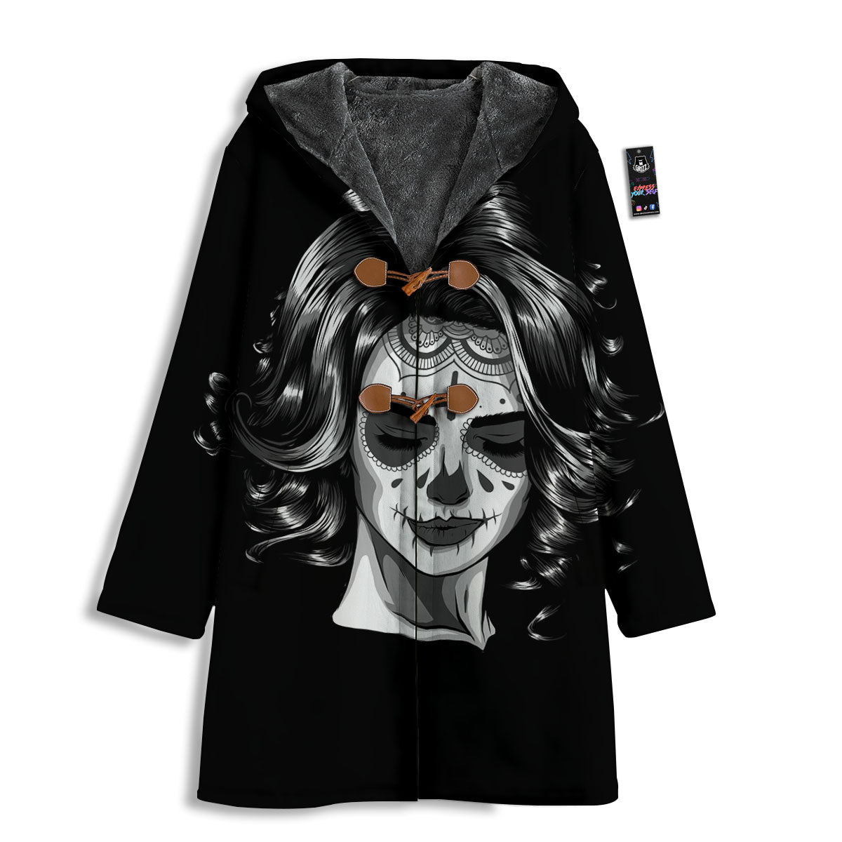 Calavera Girl White And Black Print Men's Windbreaker Jacket-grizzshop