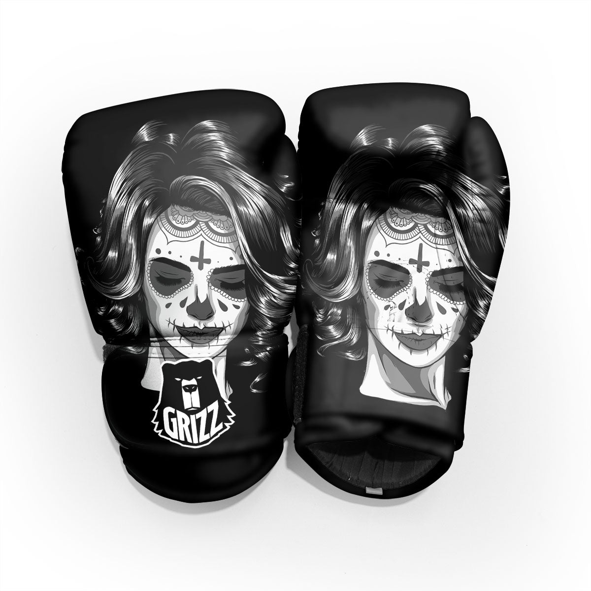 Calavera Girl White And Black Print Pro Boxing Glove