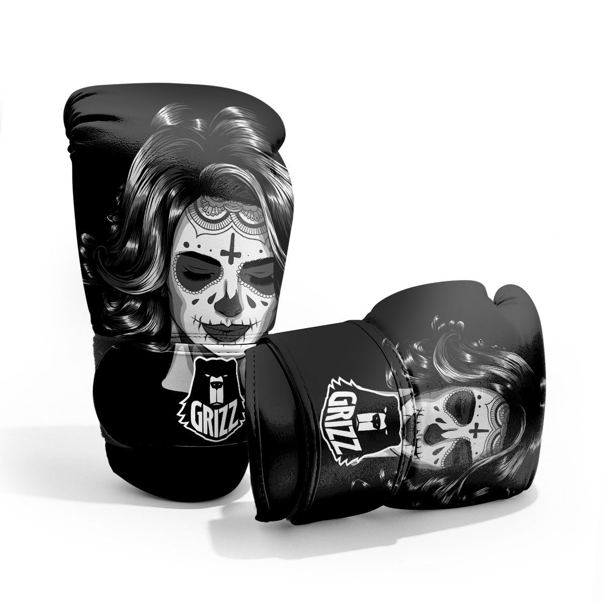 Calavera Girl White And Black Print Pro Boxing Glove