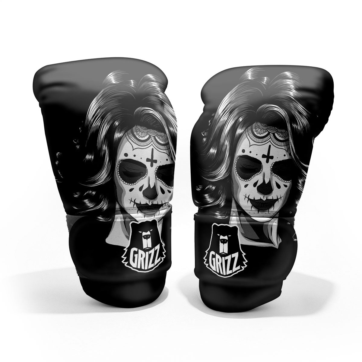 Calavera Girl White And Black Print Pro Boxing Glove