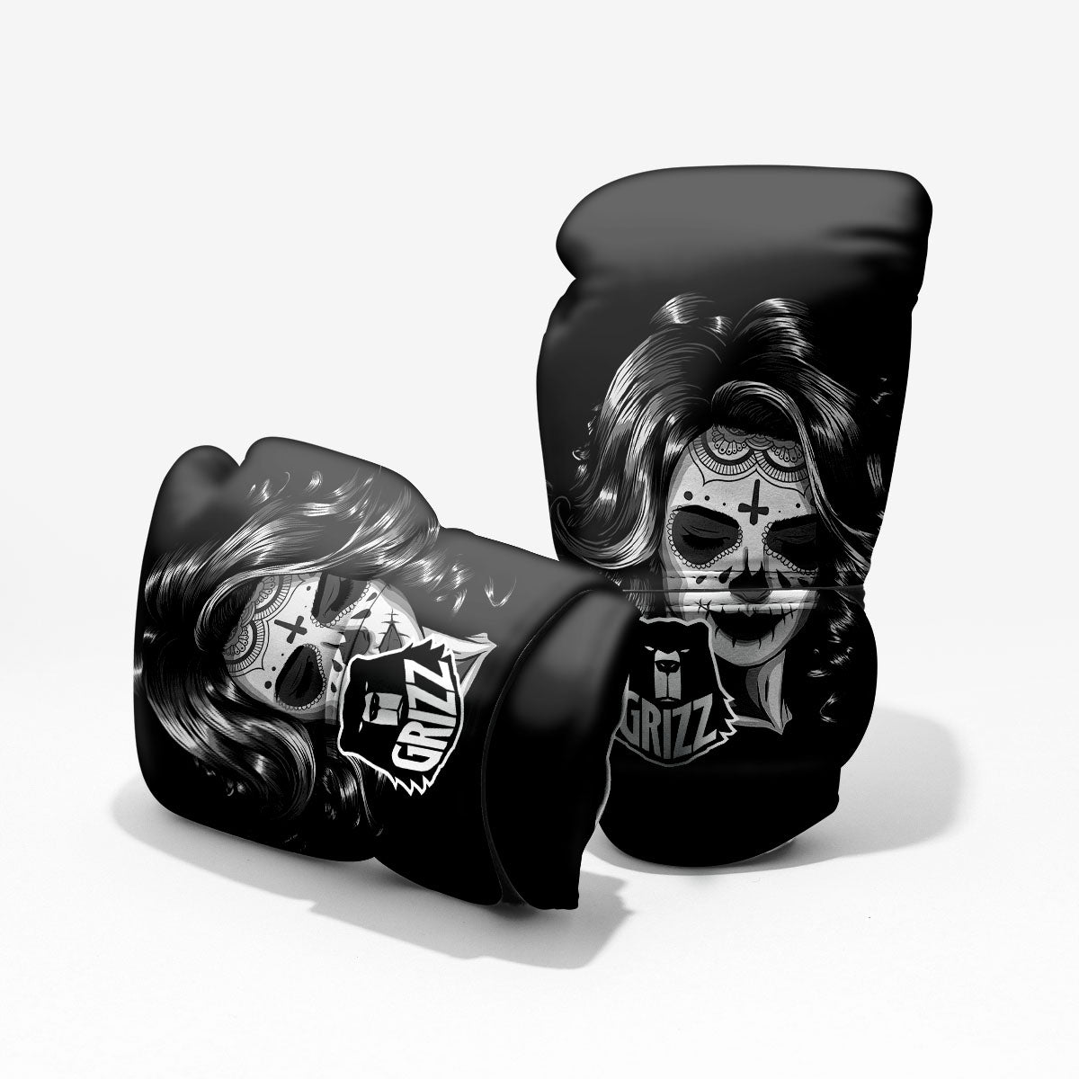 Calavera Girl White And Black Print Pro Boxing Glove