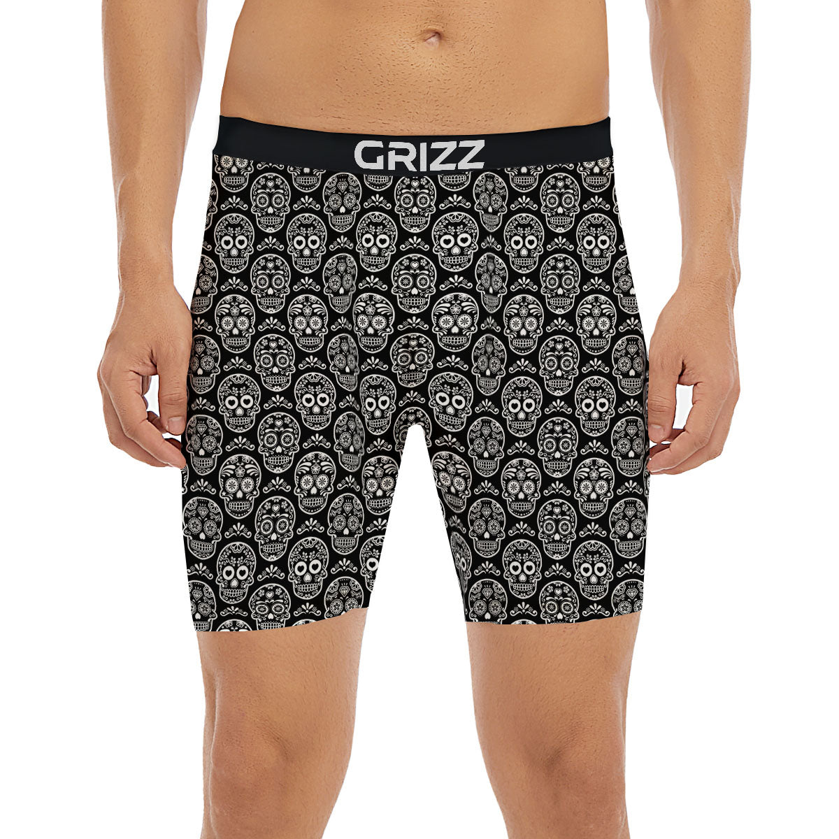 Calavera Skull White And Black Print Boxer Briefs-grizzshop
