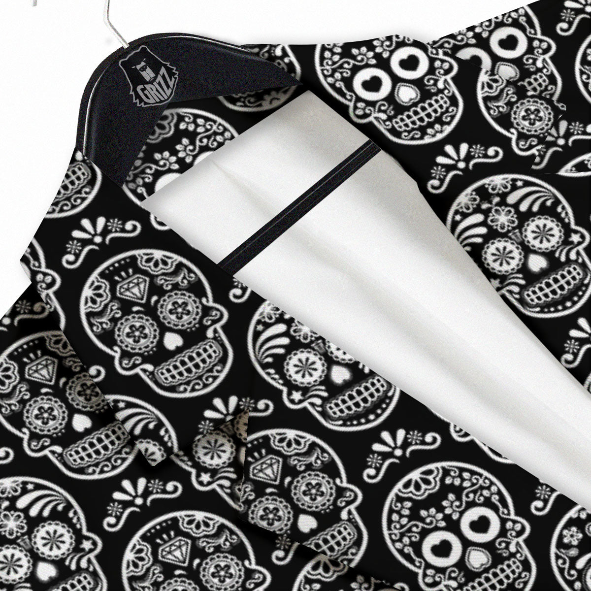 Calavera Skull White And Black Print Men's Sport Coat-grizzshop