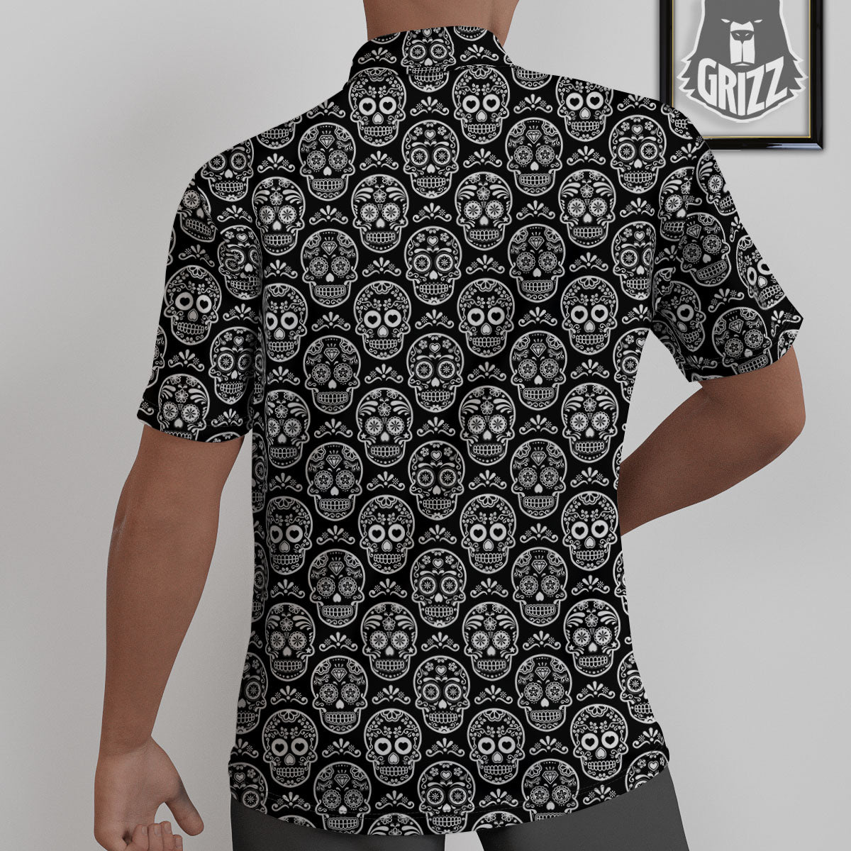 Calavera Skull White And Black Print Untucked Shirts-grizzshop