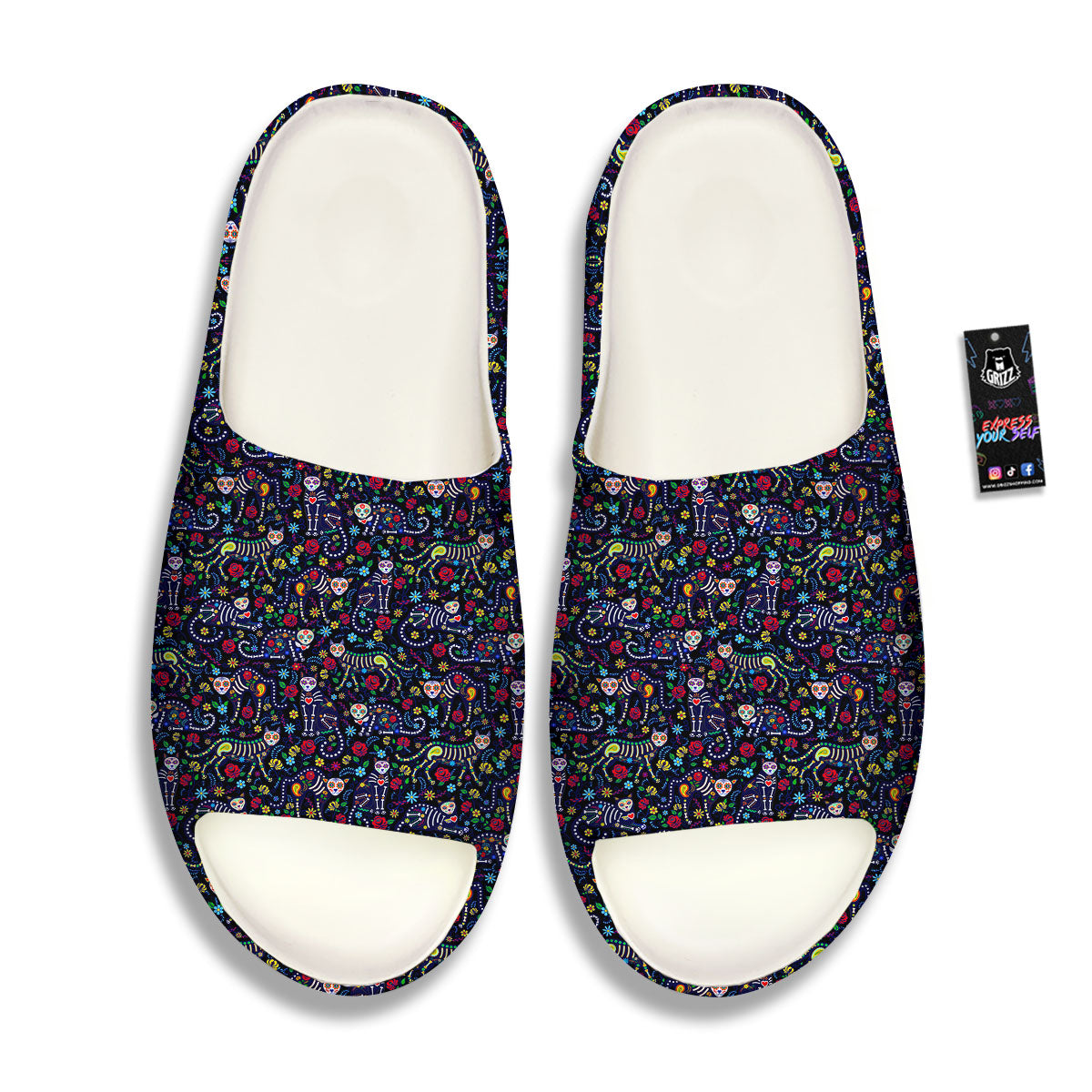 Calavera Cat Day Of The Dead Print Pattern Sandals-grizzshop