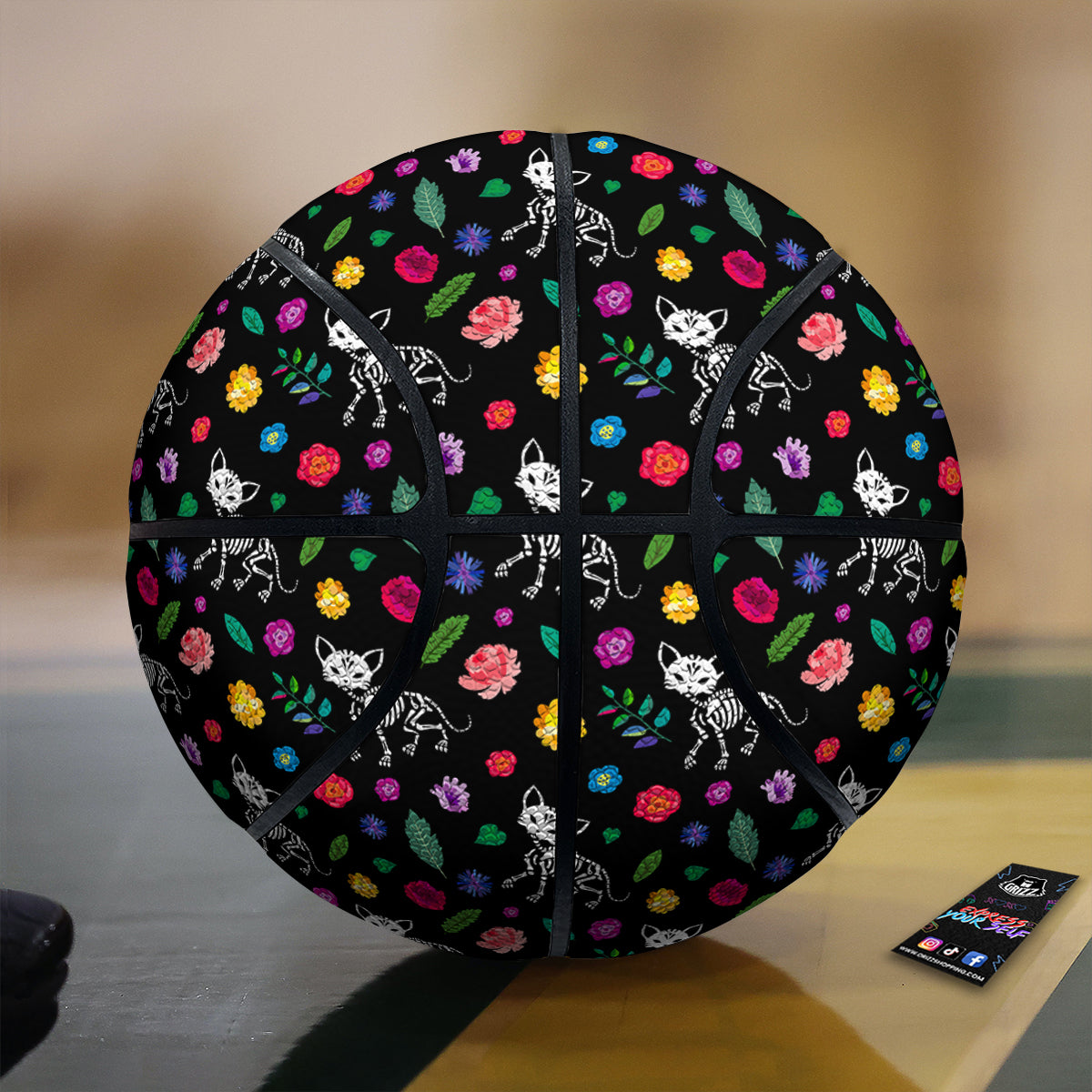 Calavera Cat Skeleton Print Pattern Basketball