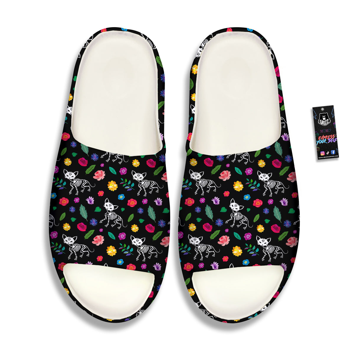 Calavera Cat Skeleton Print Pattern Sandals-grizzshop
