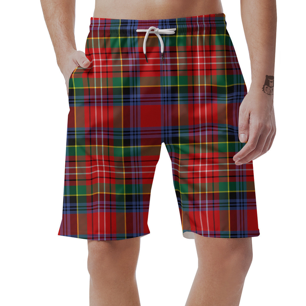 Caledonia Red Plaid Tartan Men's Shorts-grizzshop