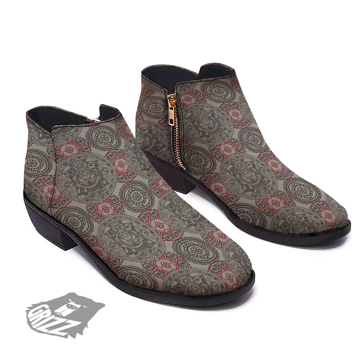 Calendar Aztec Doodle Print Pattern Ankle Boots-grizzshop