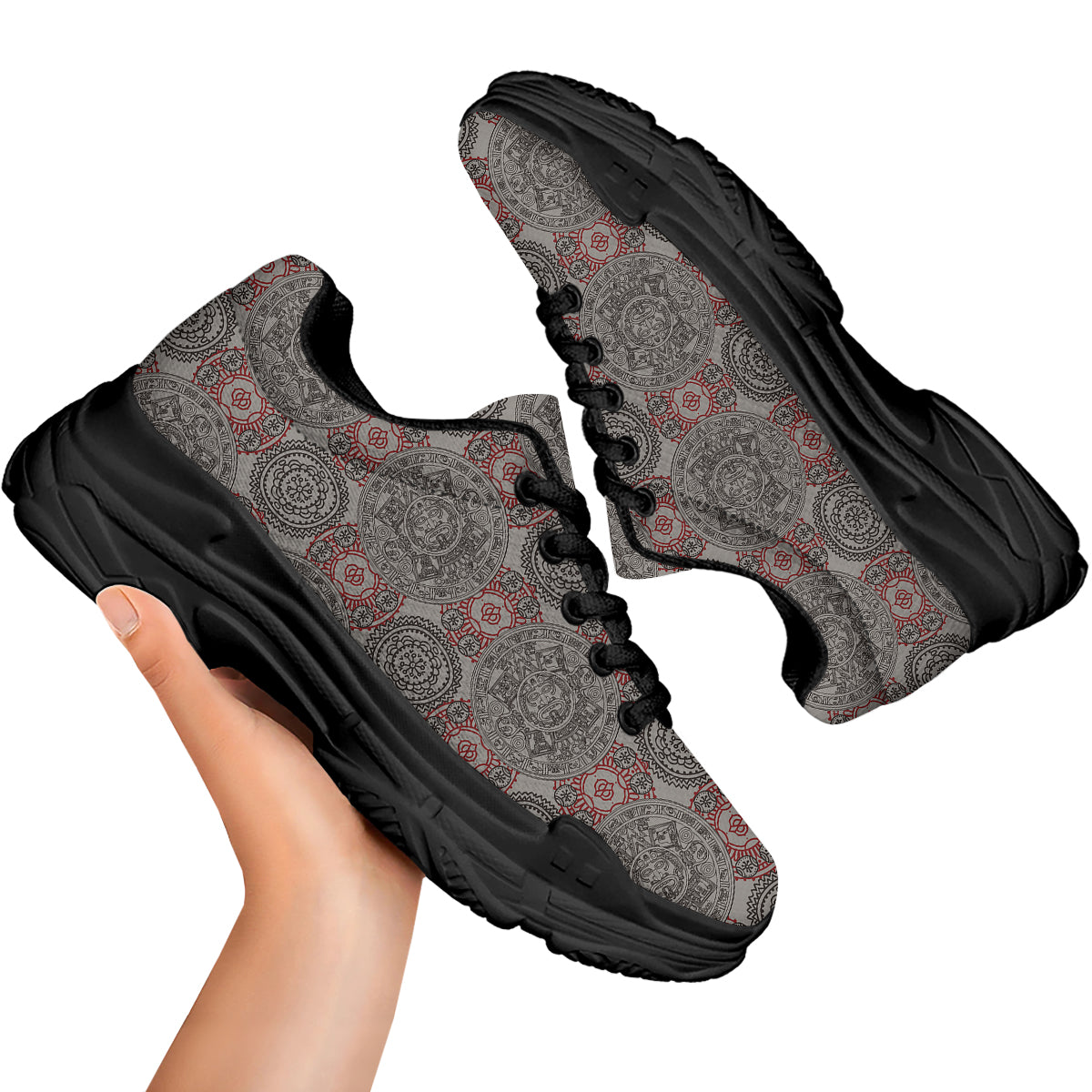 Calendar Aztec Doodle Print Pattern Black Chunky Shoes-grizzshop