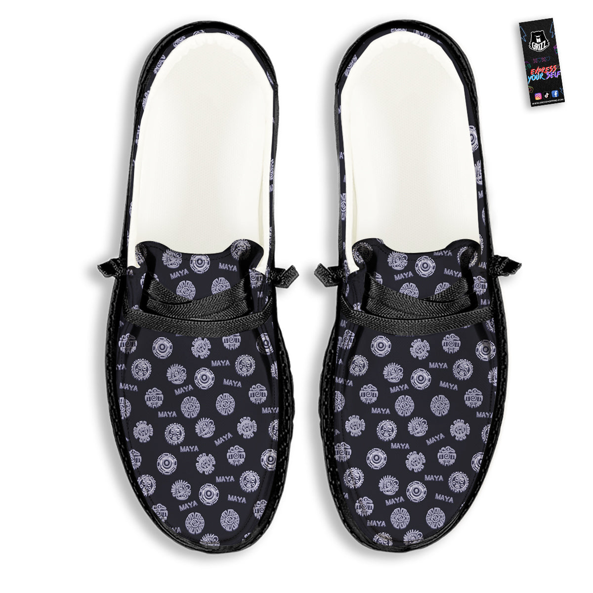 Calendar Aztec Maya Exotic Print Pattern Black Loafers-grizzshop