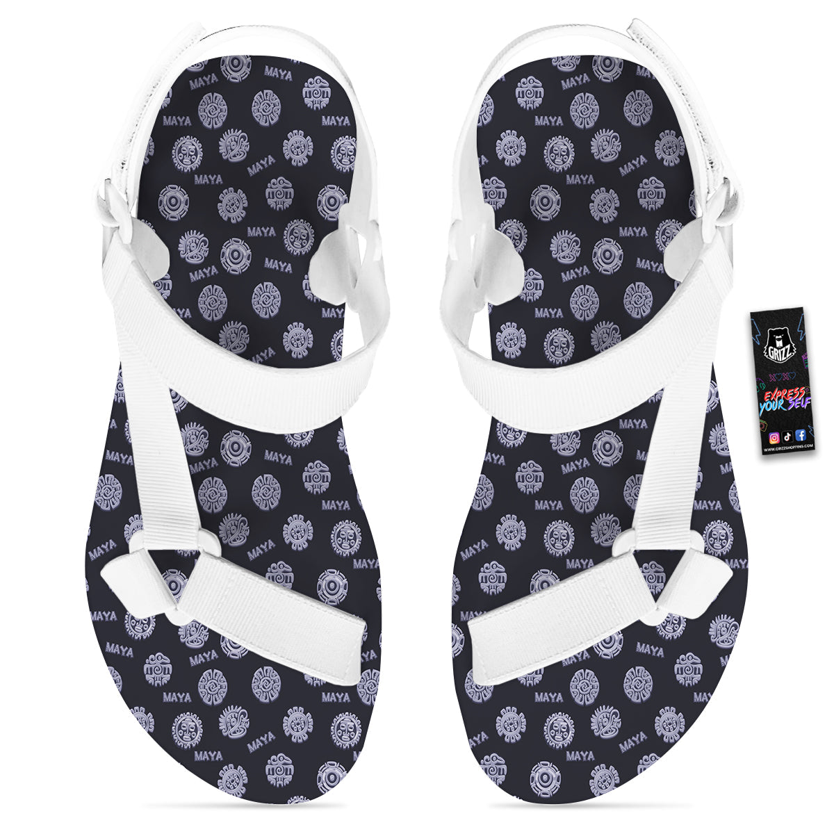 Calendar Aztec Maya Exotic Print Pattern White Open Toe Sandals-grizzshop