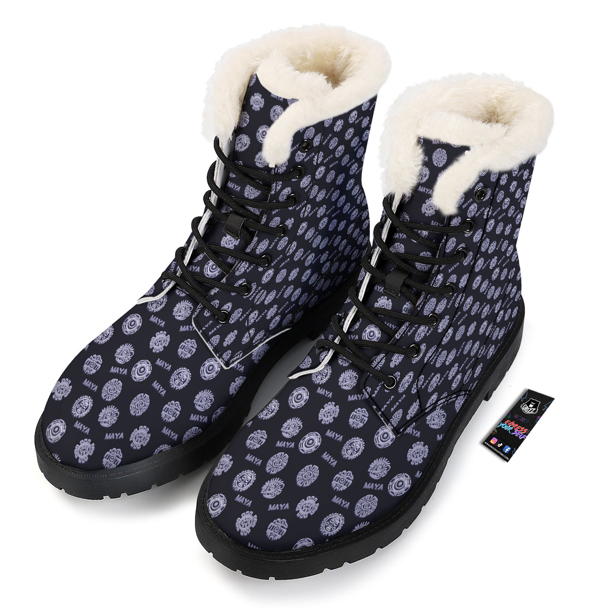 Calendar Aztec Maya Exotic Print Pattern Winter Boots-grizzshop