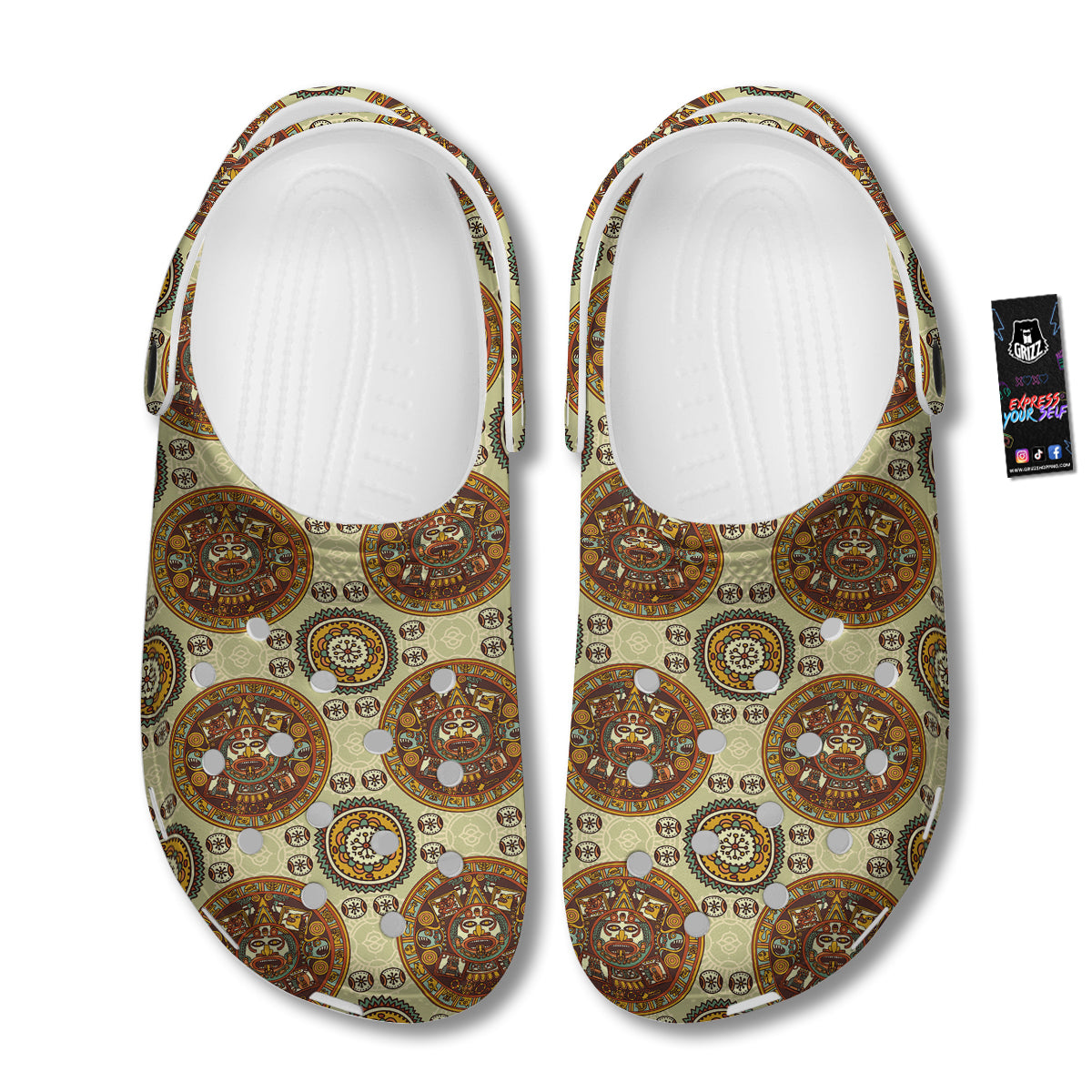 Calendar Aztec Vintage Print Pattern Clog-grizzshop