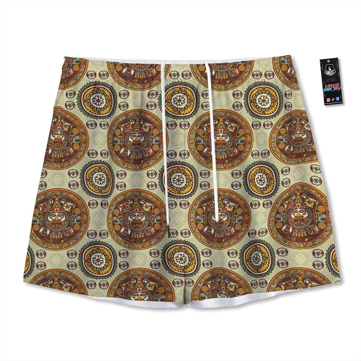 Ethnic Floral Print Pattern Mesh Shorts
