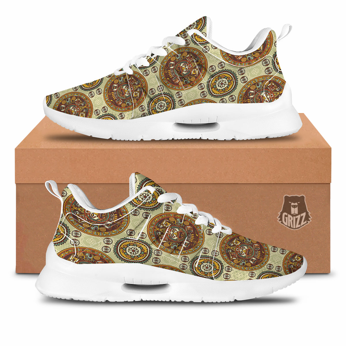 Calendar Aztec Vintage Print Pattern Tennis Shoes-grizzshop