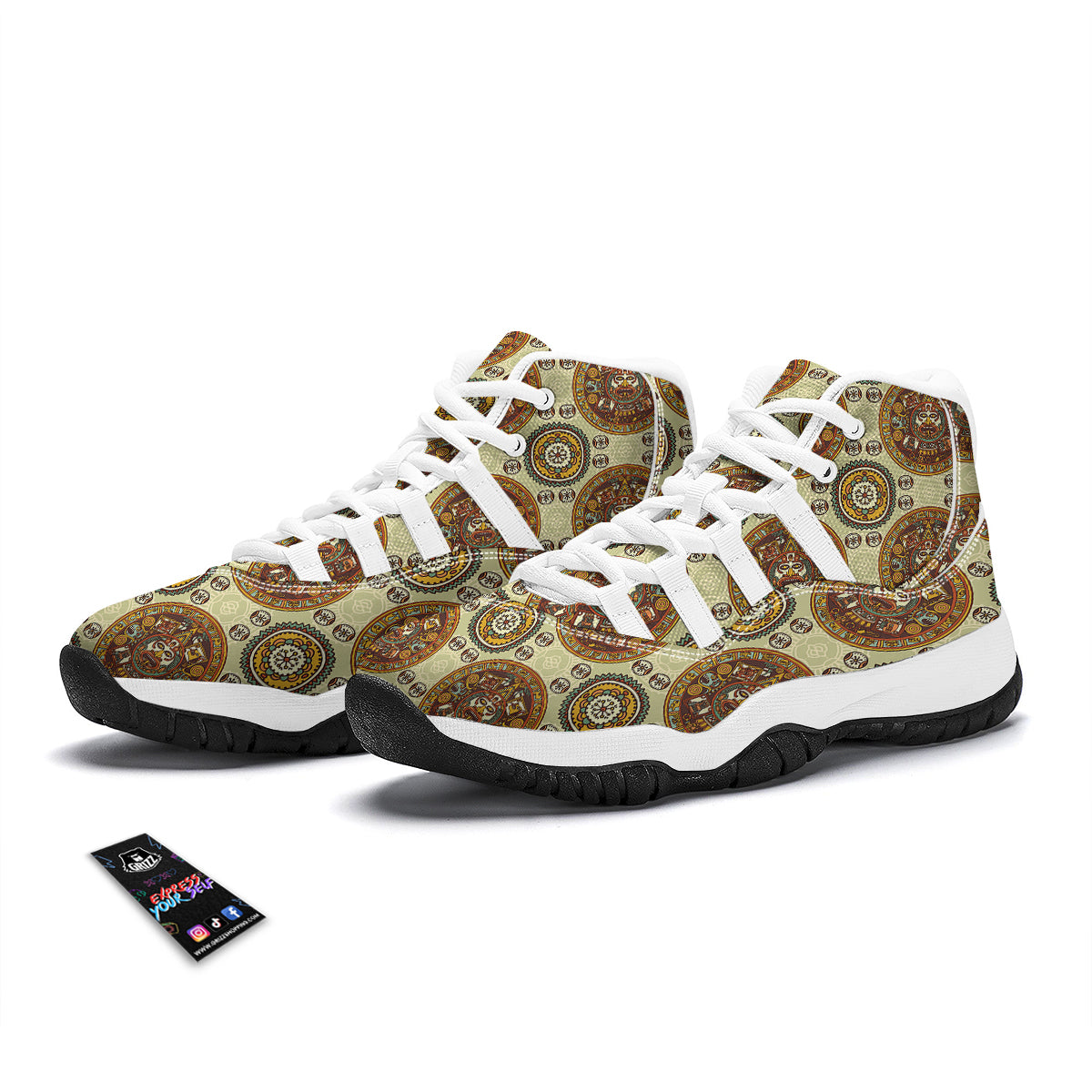 Calendar Aztec Vintage Print Pattern White Bball Shoes-grizzshop