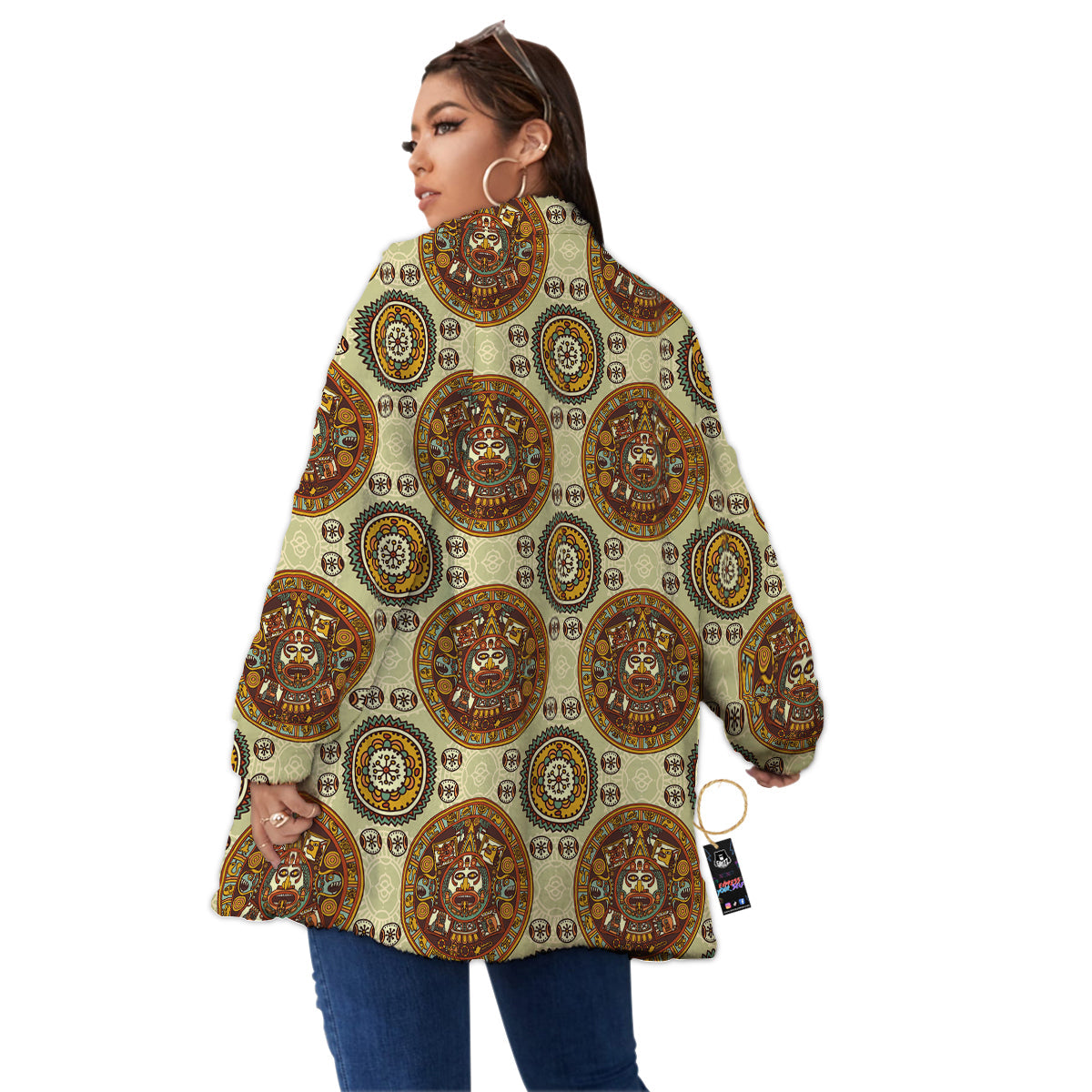 Calendar Aztec Vintage Print Pattern Women's Sherpa Jacket-grizzshop
