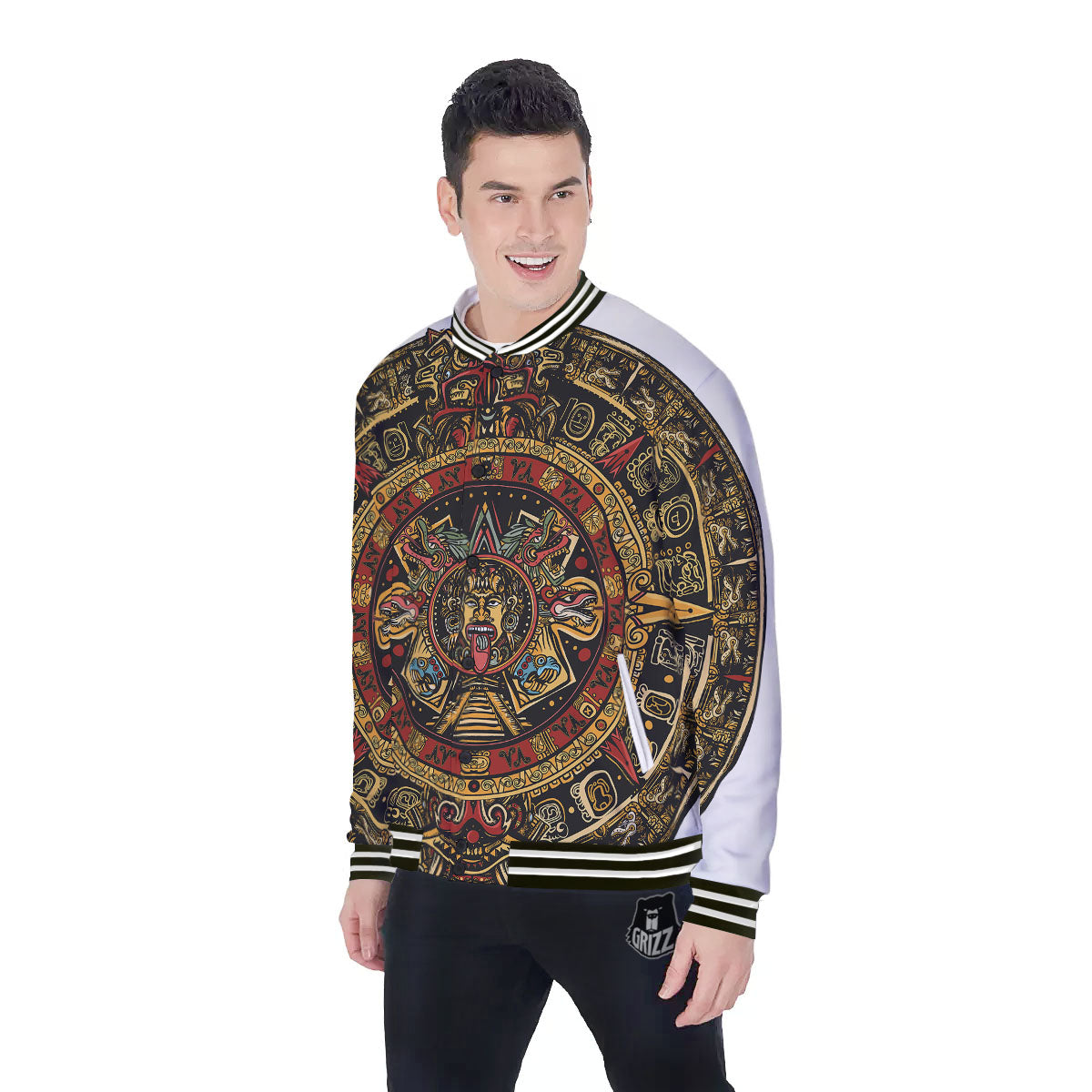 Calendar Mayan Print Baseball Jacket-grizzshop